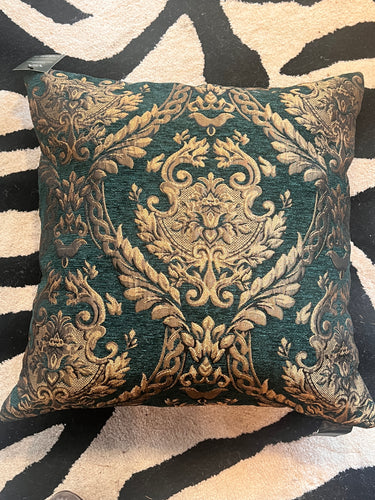 Victorian Damask Green & Gold Down Pillow by Vintage Anthropology
