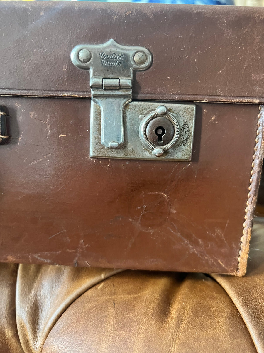 Antique 1800's leather travel trunk suitcase 
