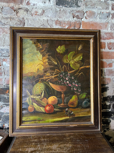 Vintage Elegant Fruit Still Life Oil on Canvas