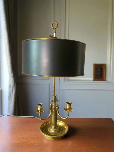 Antique Brass Bouillotte Lamp With Metal Shade