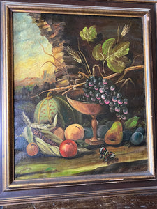 Vintage Elegant Fruit Still Life Oil on Canvas