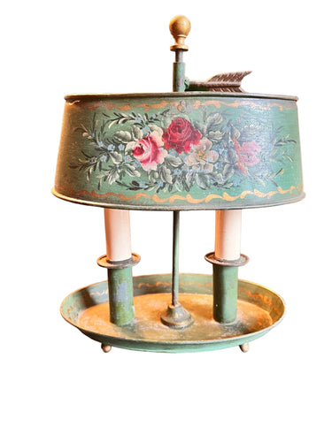 Antique French Tole Painted Bouillotte Mottahedeh Lamp - Vintage AnthropologyVintage Anthropology