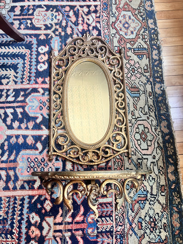 Vintage Gold Framed Wall Mirror with Shelf