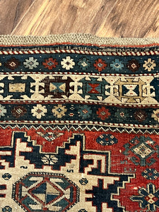 Antique Kazak Wool Throw Rug