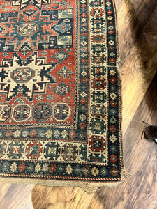 Antique Kazak Wool Throw Rug