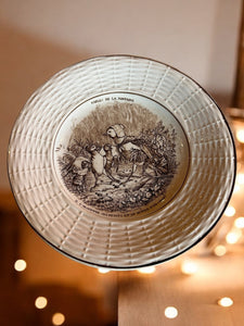 Antique French Transferware Fables De La Fontaine Plate Mother with Chicks