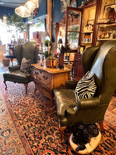 Load image into Gallery viewer, Pair of Antique Queen Anne Leather Studded Wing Back Chairs