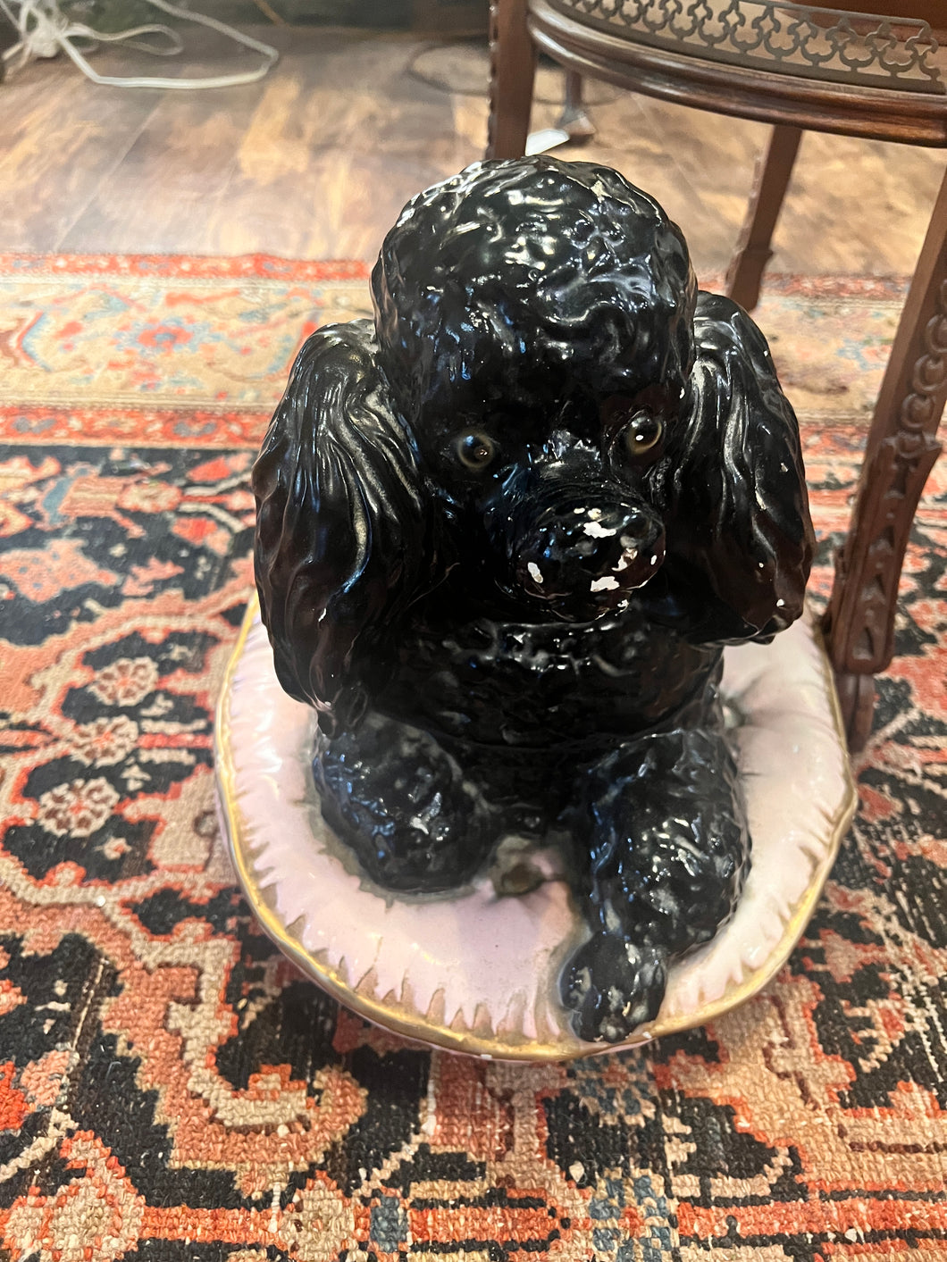 Vintage 1950s chalkware poodle on a pillow extra large