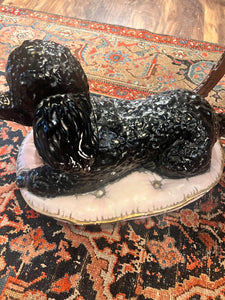 Vintage 1950s chalkware poodle on a pillow extra large