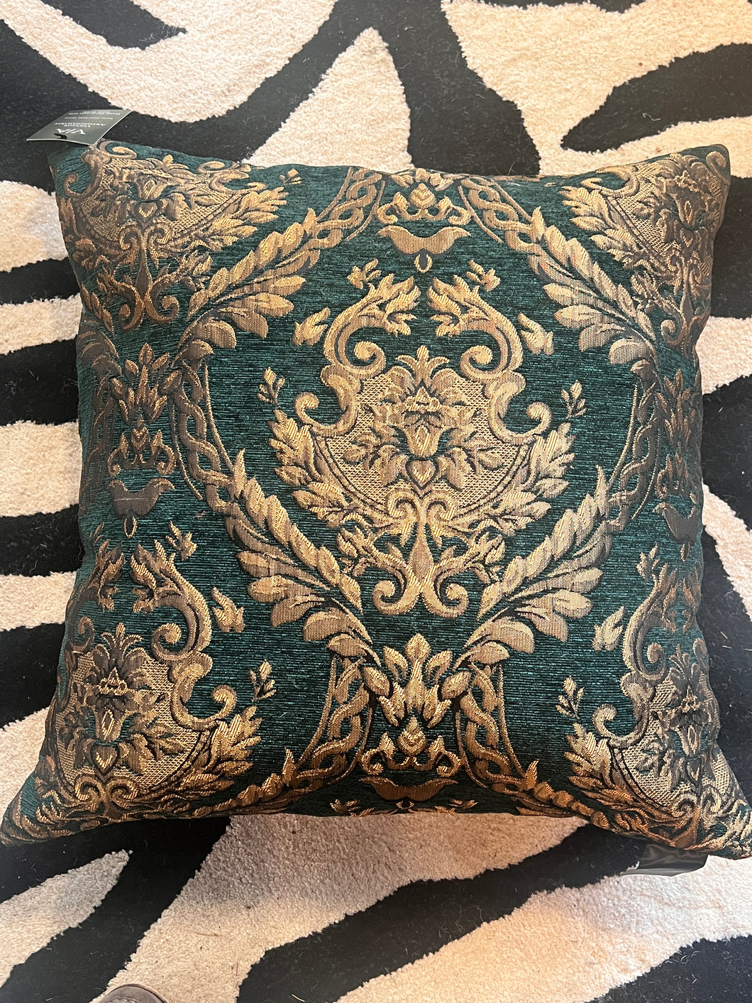 Victorian Damask Green & GoldDown Pillow by Vintage Anthropology