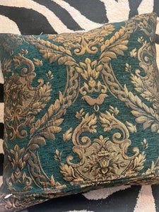 Victorian Damask Green & Gold Down Pillow by Vintage Anthropology - Vintage AnthropologyVintage Anthropology