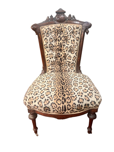 Antique Victorian Eastlake Leopard Print Chair
