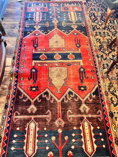 Antique Persian Pictorial Wool Hand Knotted Runner - Vintage AnthropologyVintage Anthropology