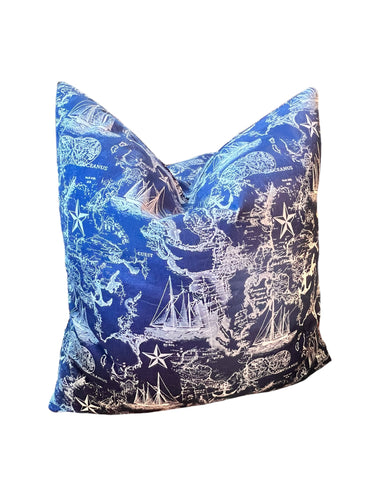 Blue & White Nautical Down Feather Throw Pillow