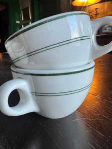 Vintage Set of Restaurant Ware Green and White Cups