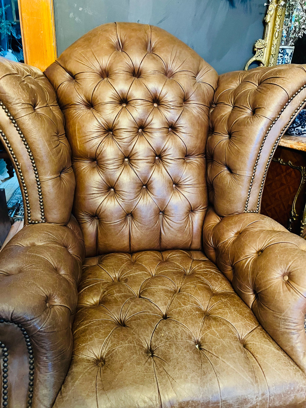 Vintage Chesterfield Tufted Wing  Back Chair