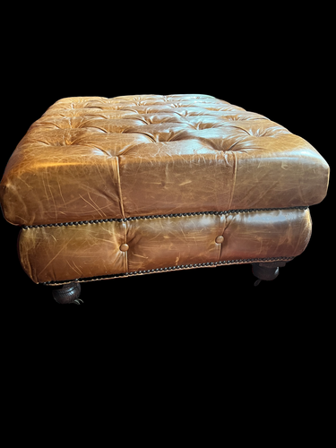 Restoration hardware, Cambridge Chesterfield, Leather Tufted, cocktail ottoman