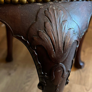 Antique crocodile embossed, leather studded armchair