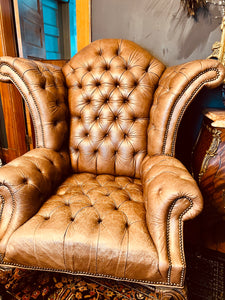 Vintage Chesterfield Tufted Wing  Back Chair